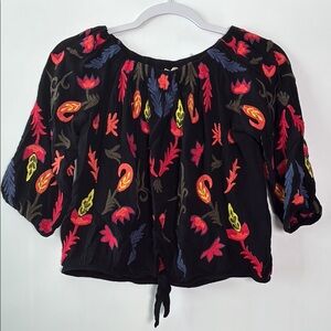 Willow & Clay Black Top with Colorful Embroidery